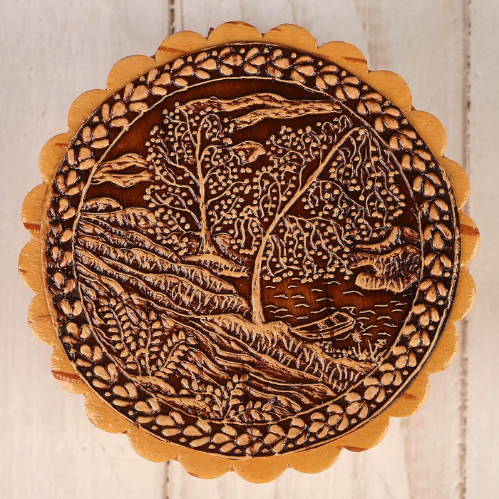 Шкатулка «Березки у реки», 7х3,5 см, береста