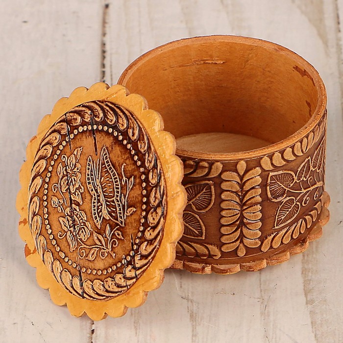 Шкатулка «Бабочка», с окантовкой, 4×2,5 см, береста