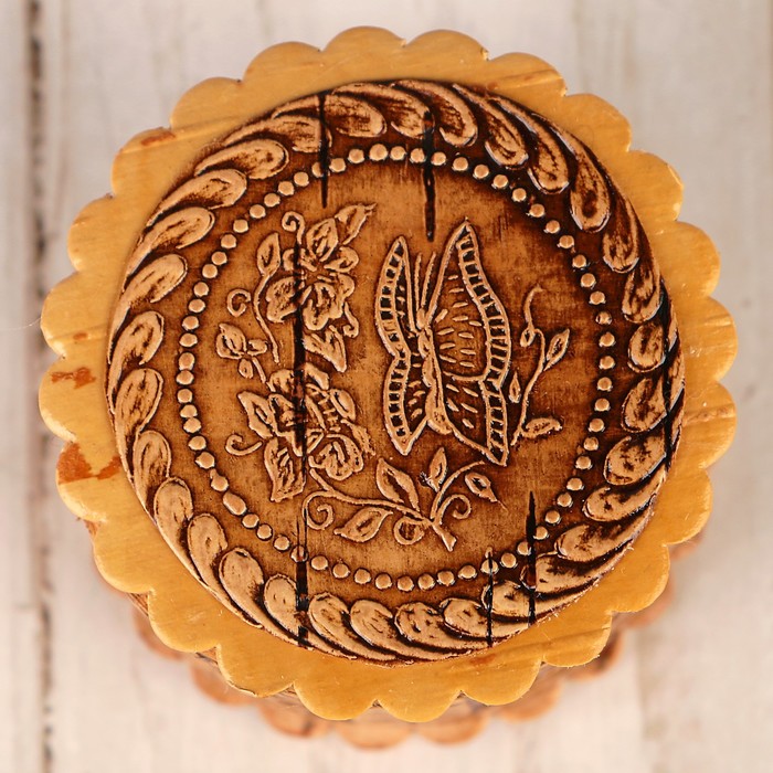 Шкатулка «Бабочка», с окантовкой, 4×2,5 см, береста