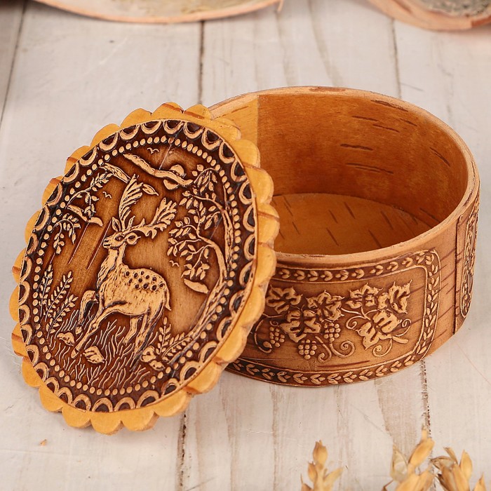 Шкатулка «Олень», 7×3,5 см, береста