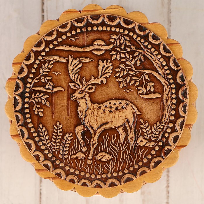 Шкатулка «Олень», 7×3,5 см, береста