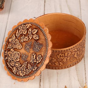 

Шкатулка «Бабочки», 7×3,5 см, береста