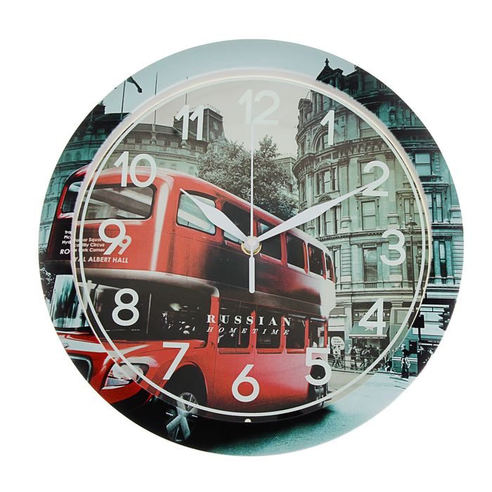 Часы настенные круглые "Лондонский автобус", рисунок на ободе, 28х28 см