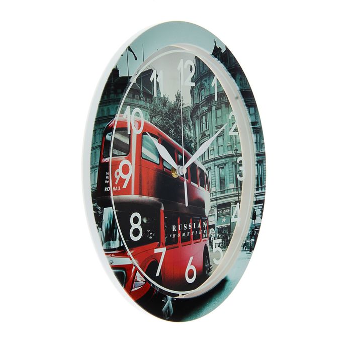 Часы настенные круглые "Лондонский автобус", рисунок на ободе, 28х28 см