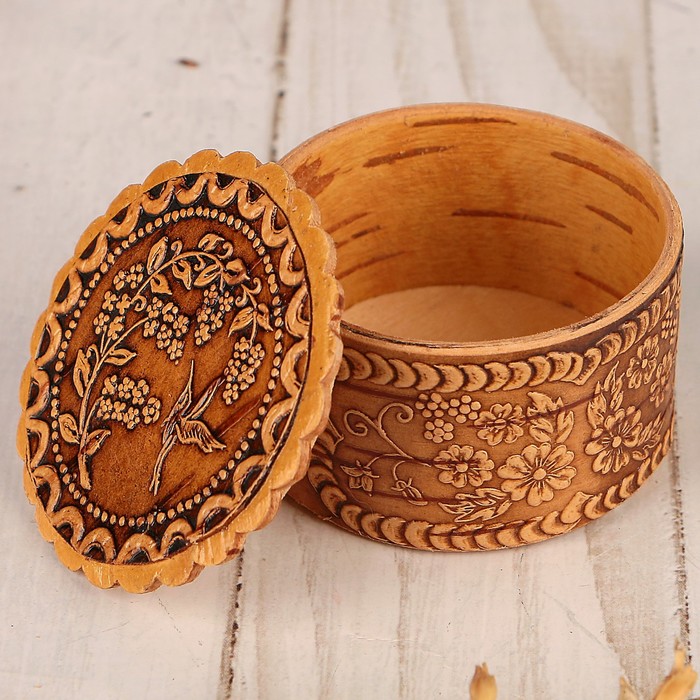 Шкатулка «Птичка», 5×3 см, береста