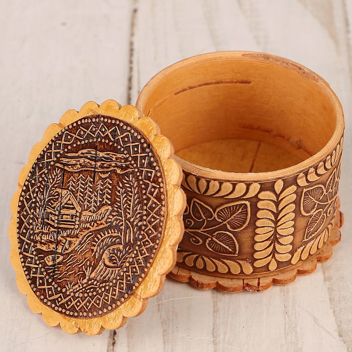 Шкатулка «Домик в лесу», 4х2,5 см, береста