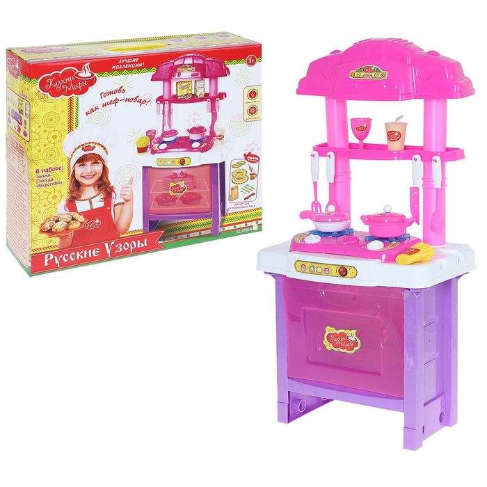 Игровой модуль "Кухня Русские узоры" с аксессуарами, световые и звуковые эффекты, БОНУС - набор для сервировки стола