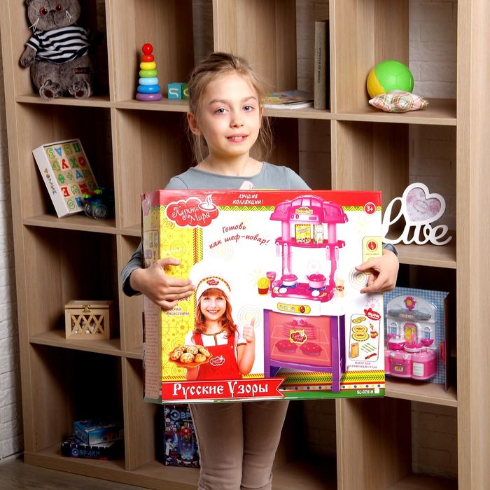 Игровой модуль "Кухня Русские узоры" с аксессуарами, световые и звуковые эффекты, БОНУС - набор для сервировки стола