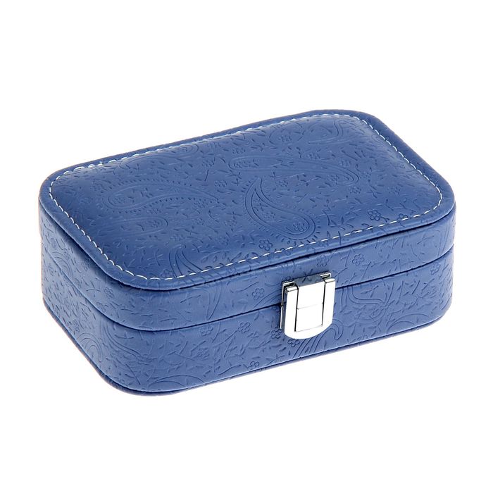 Шкатулка кожзам для украшений "Тиснение на синем" 15х10х5 см