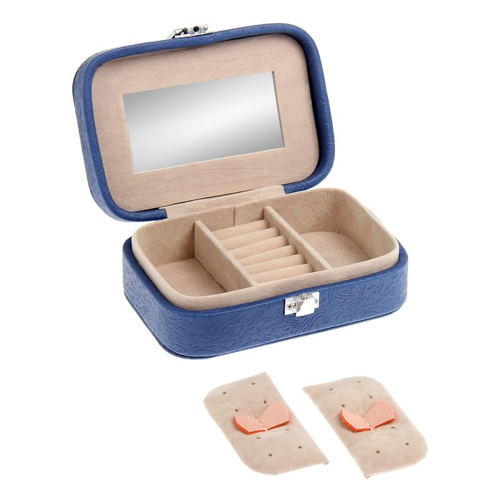 Шкатулка кожзам для украшений "Тиснение на синем" 15х10х5 см