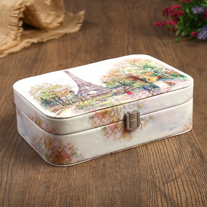 Шкатулка кожзам под часы 1 отделение и бижутерию "Прогулка в Париже" 22х15х7 см