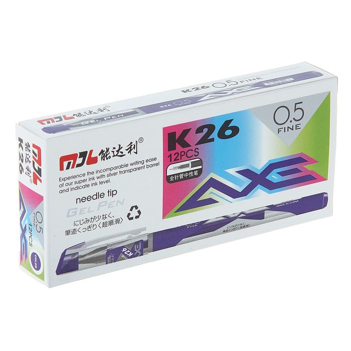 Ручка гелевая 0,5мм синяя корпус бело-синий игольчатый пишущий узел K-26