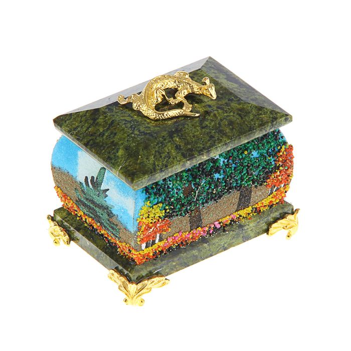 Шкатулка "Осень", с ящеркой, на ножках, 5х7 см, каменная крошка, серпент