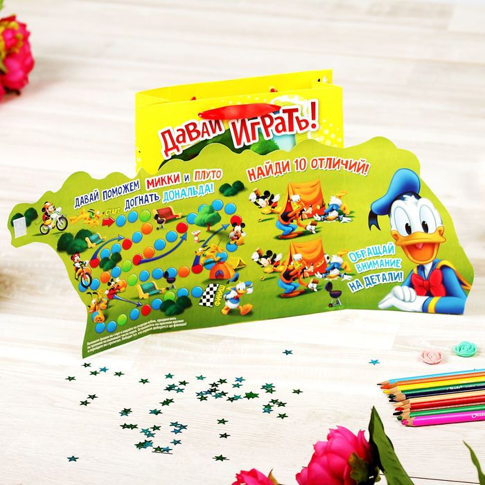 Пакет ламинат с открыткой-игрой "Давай играть", Микки Маус