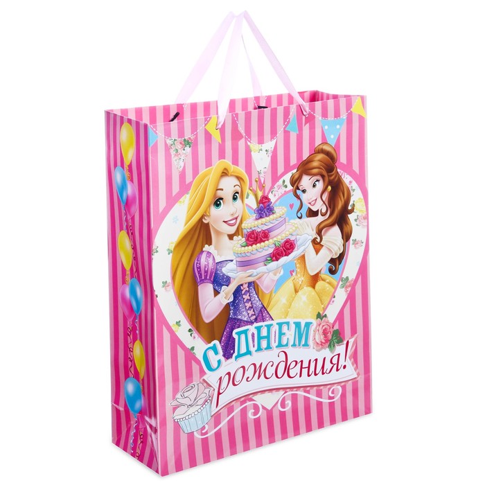 Пакет ламинированный вертикальный "С Днем Рождения", Принцессы, 11 х 14 см, + подарочный медальон