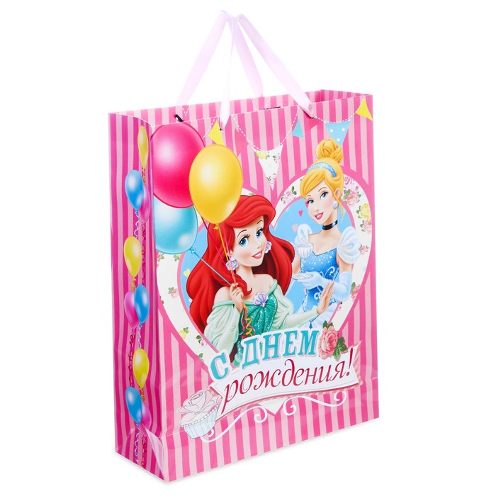 Пакет ламинированный вертикальный "С Днем Рождения", Принцессы, 11 х 14 см, + подарочный медальон