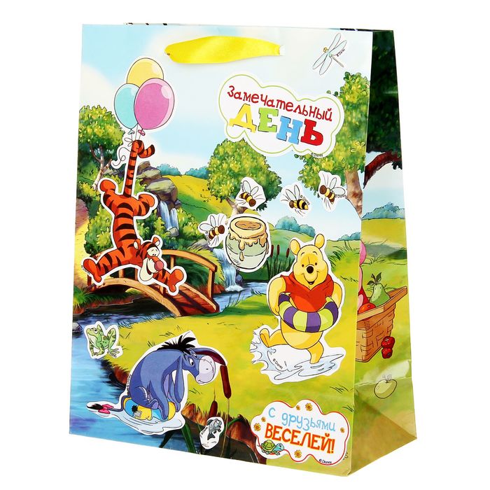 Пакет ламинат вертикальный с наклейками "С друзьями веселей", Медвежонок Винни и его друзья
