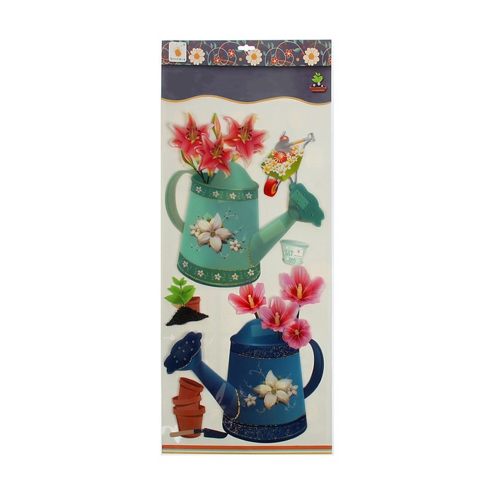 Наклейка интерьерная 5D "Цветы в лейке", микс