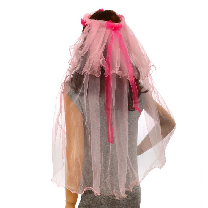 Карнавальная фата с цветочками, цвет розовый