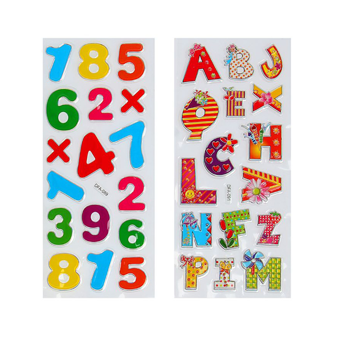 Наклейка "Веселые буквы/цифры" МИКС