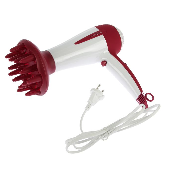 Фен для волос LuazON LF-05, 2200 Вт, 2 скорости, 3 темпер. режима, диффузор, бело-красный
