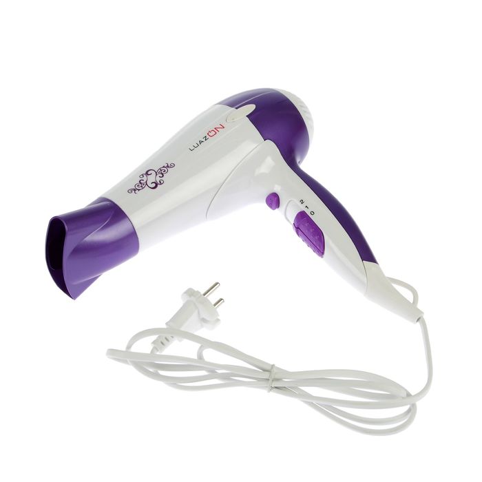 Фен для волос LuazON LF-03, 2200 Вт, 2 скорости, 3 температурных режима, бело-сиреневый