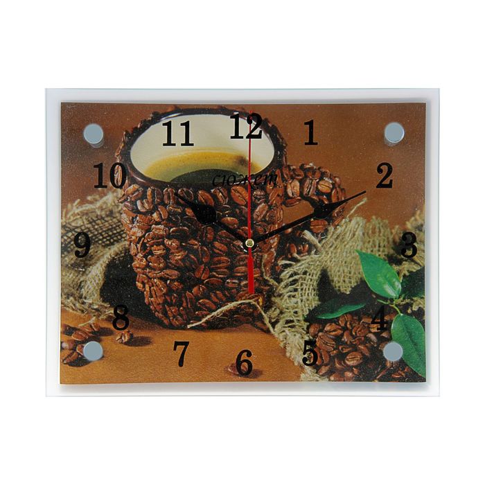 Часы настенные прямоугольные "Кружка в кофейных зернах", 20х25 см