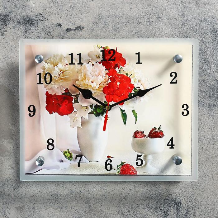 Часы настенные, серия Цветы, Цветы в вазе, микс 20х25 см