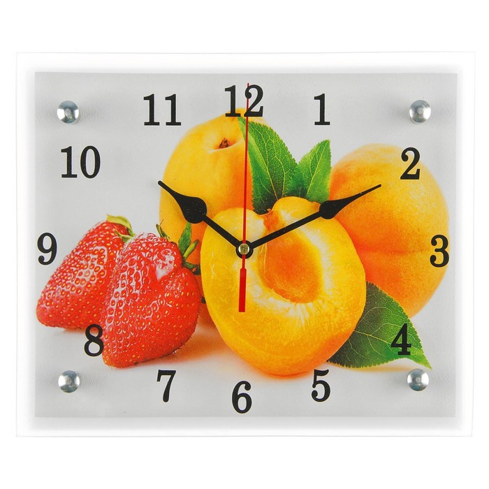 Часы-картина настенные, серия: Кухня, Абрикосы и клубника, 20х25 см