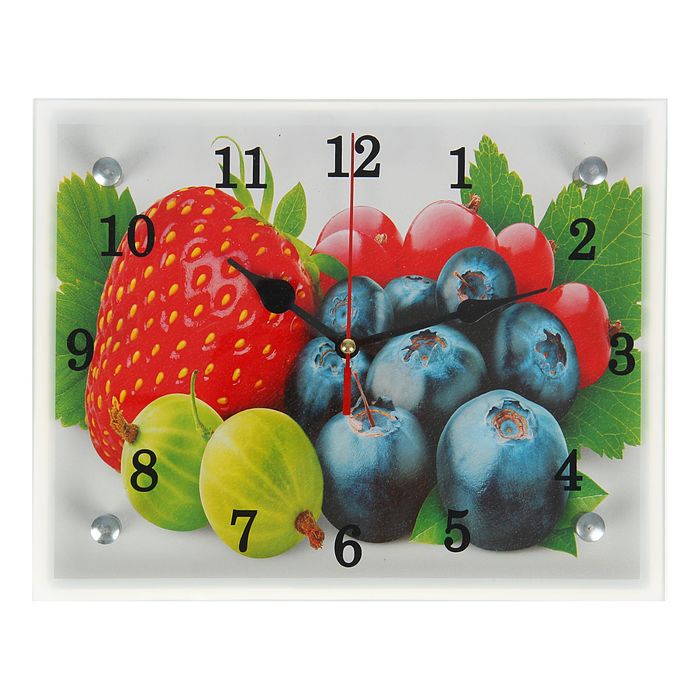 Часы настенные прямоугольные "Садовые ягоды", 20х25 см микс