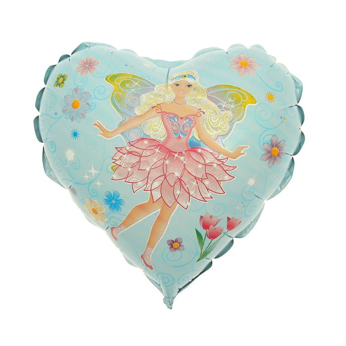 Шар фольгированный 9" "Фея", сердце, цвет голубой