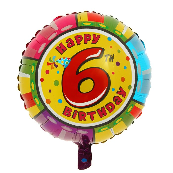 Шар фольгированный 18" Happy Birthday "Цифра 6", круг