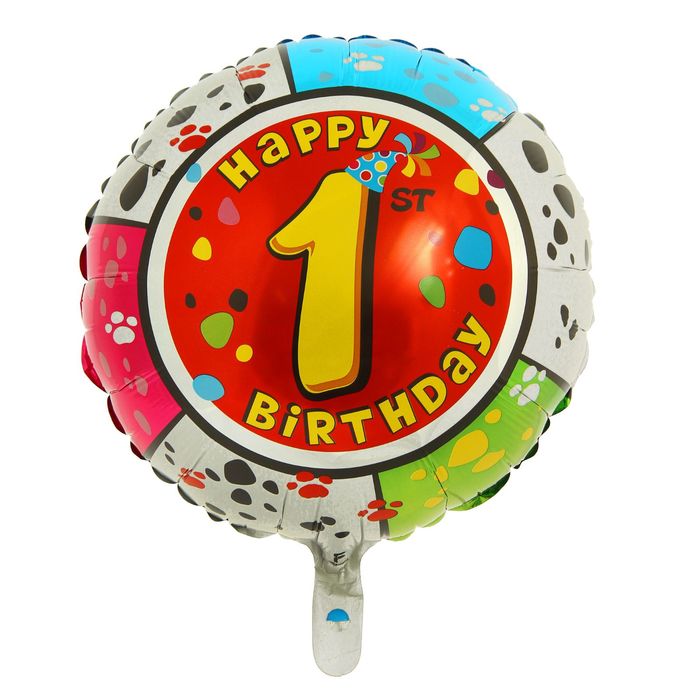 Шар фольгированный Круг 18" Happy Birthday "Цифра 1" ФМ