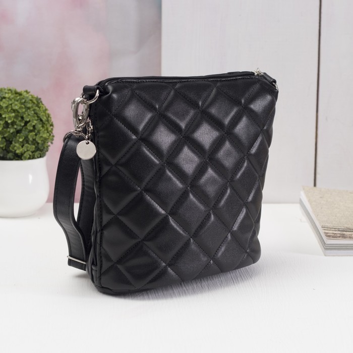 Сумка женская на молнии, 1 отделение, 1 наружный карман, длинный ремень, чёрная