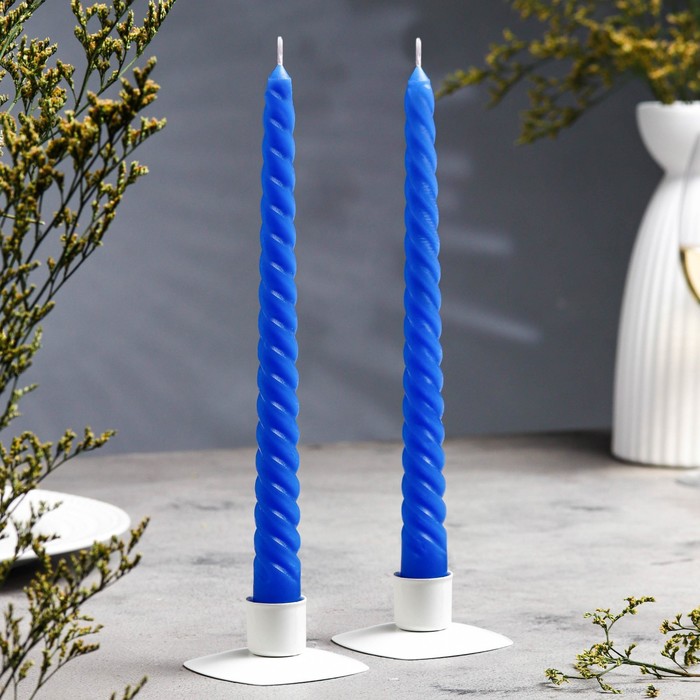 Набор свечей витых, 2,2х 25 см, лакированная 2 штуки, синий набор свечей витых 2 2х 25 см 2 штуки чёрный
