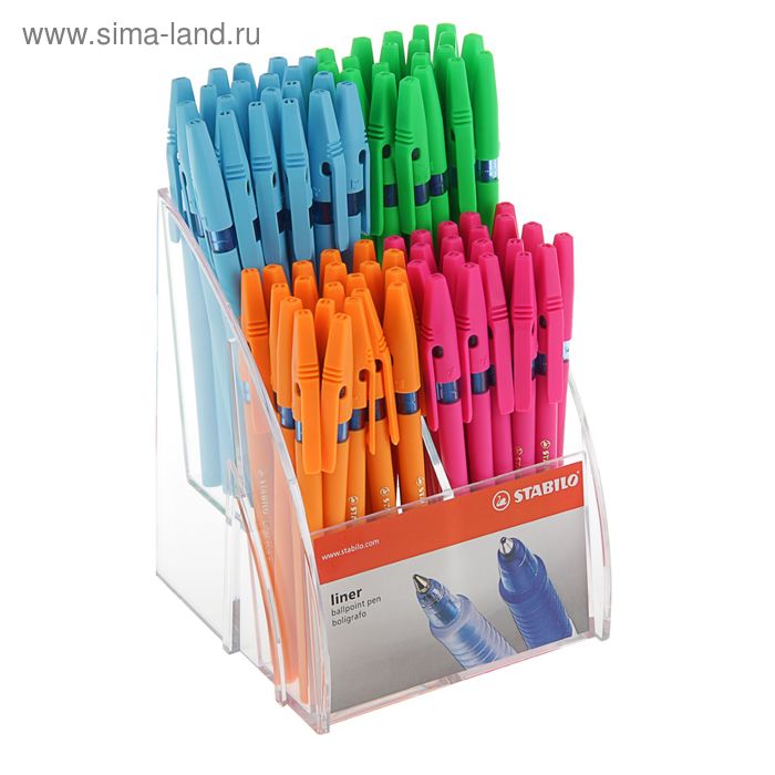 Ручка шариковая STABILO Liner 808, узел 0,7 мм, флуоресцентные цвета корпуса, чернила синие, дисплей в ПОДАРОК
