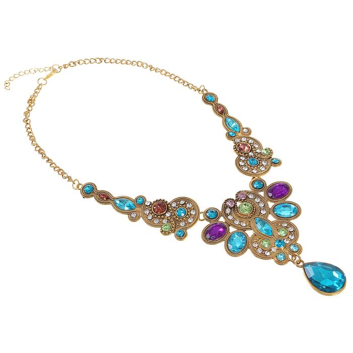 Колье "Капля востока", цветное в золоте, 45 см