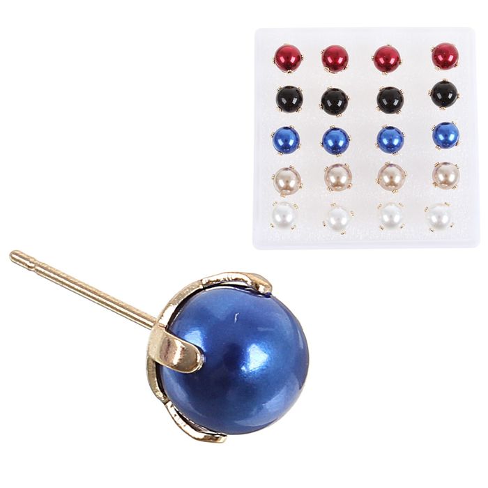 Пуcеты в коробочке 10 пар "Шарик жемчуга", цвет МИКС, d=0,7см