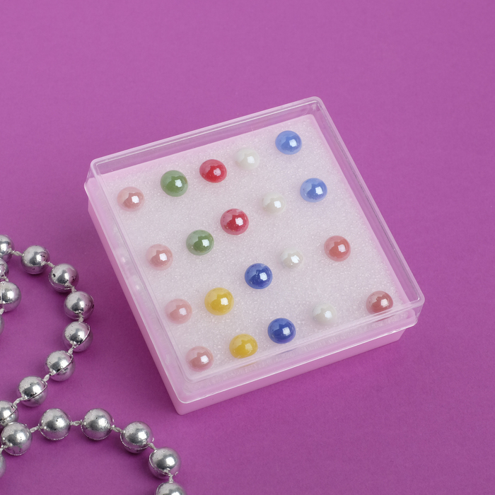 Пуcеты в коробочке 10 пар "Полусфера" на пластиковой ножке, цвет МИКС, d=0,7см