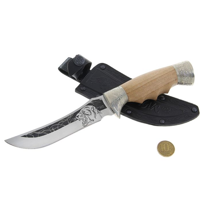 Нож "Клык-1" г. Кизляр с мельхиоровыми гардами, рукоять-дерево, сталь 65Х13