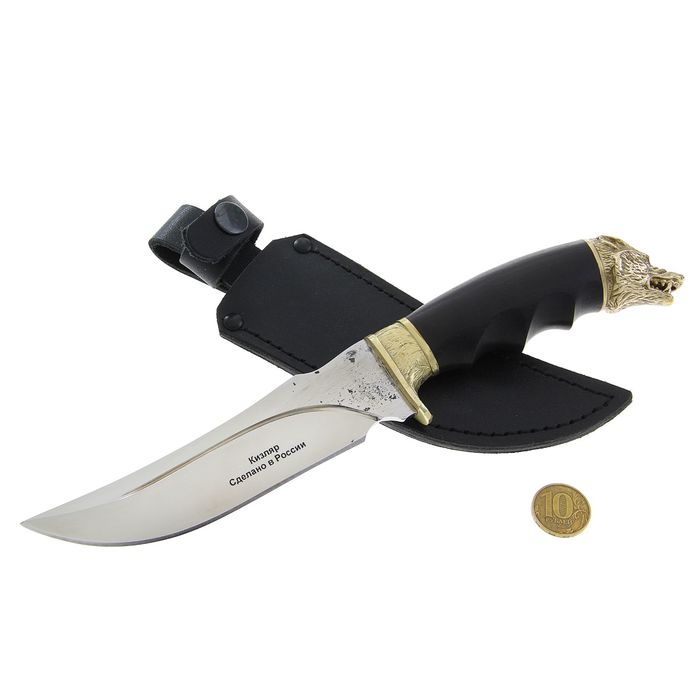 Нож "Тур" с литой гардой "Голова медведя" г. Кизляр, рукоять-дерево, сталь кованая Х12МФ