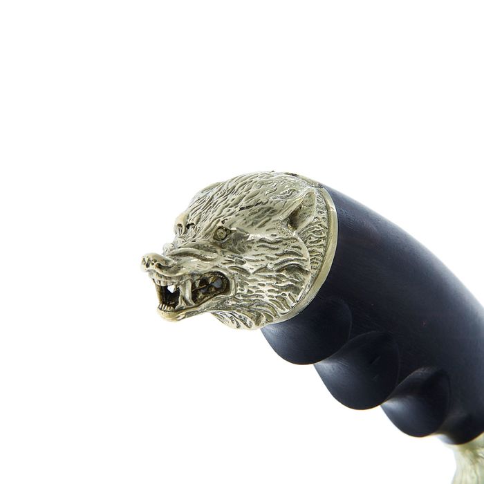 Нож "Тур" с литой гардой "Голова медведя" г. Кизляр, рукоять-дерево, сталь кованая Х12МФ