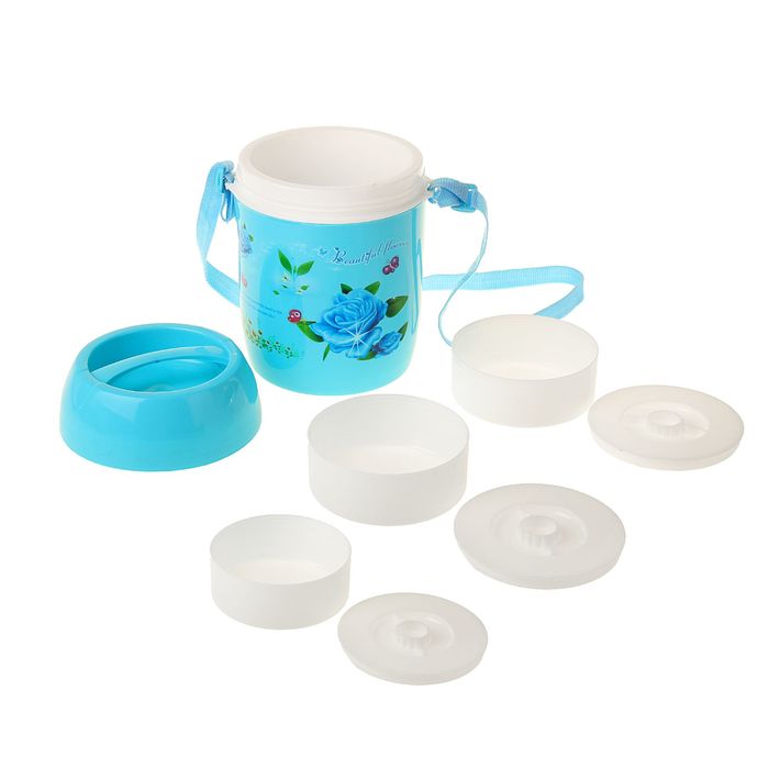 Ланч-бокс «Цветы», 3 тарелки, пластик, микс, 17х17х18.5 см