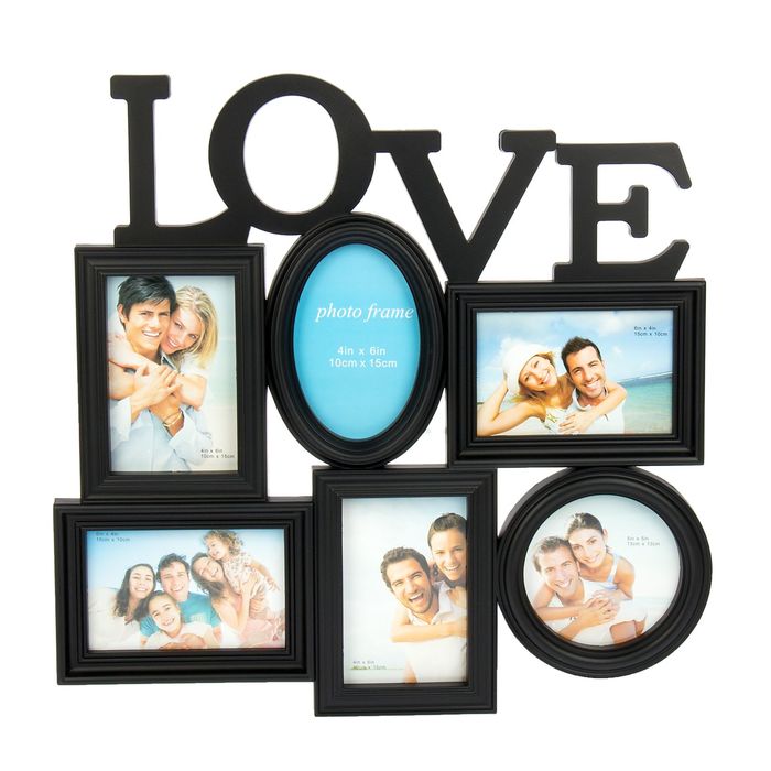 Фоторамка на 6 фото 10х15 см, 13х13 см "Любовь" чёрная