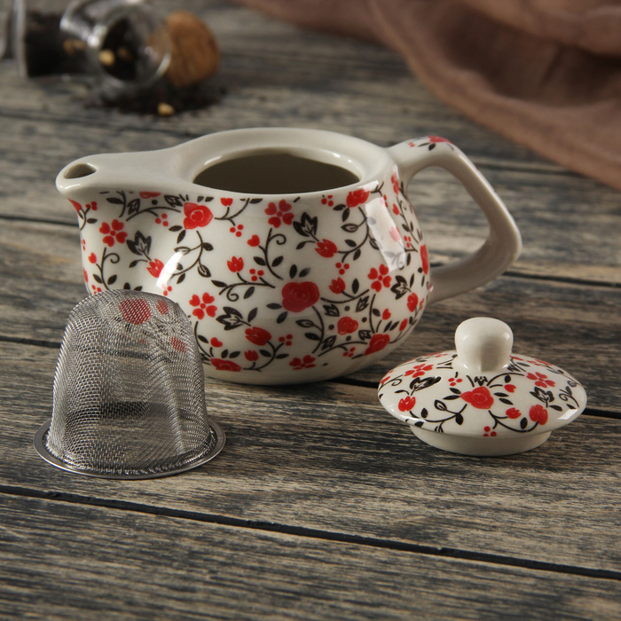 Чайник заварочный 250 мл "Цветочные мотивы", цвет розовый