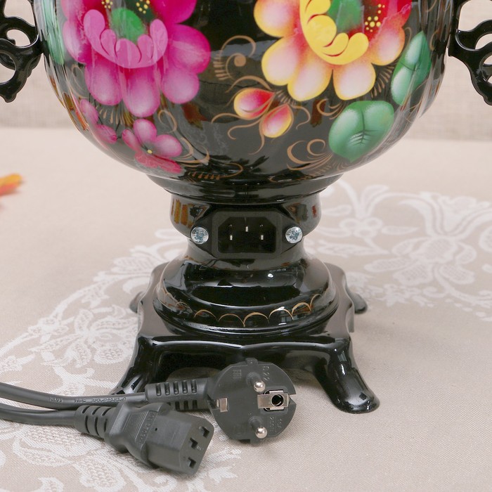 Самовар «Жостово на чёрном», овал, 3 л, электрический