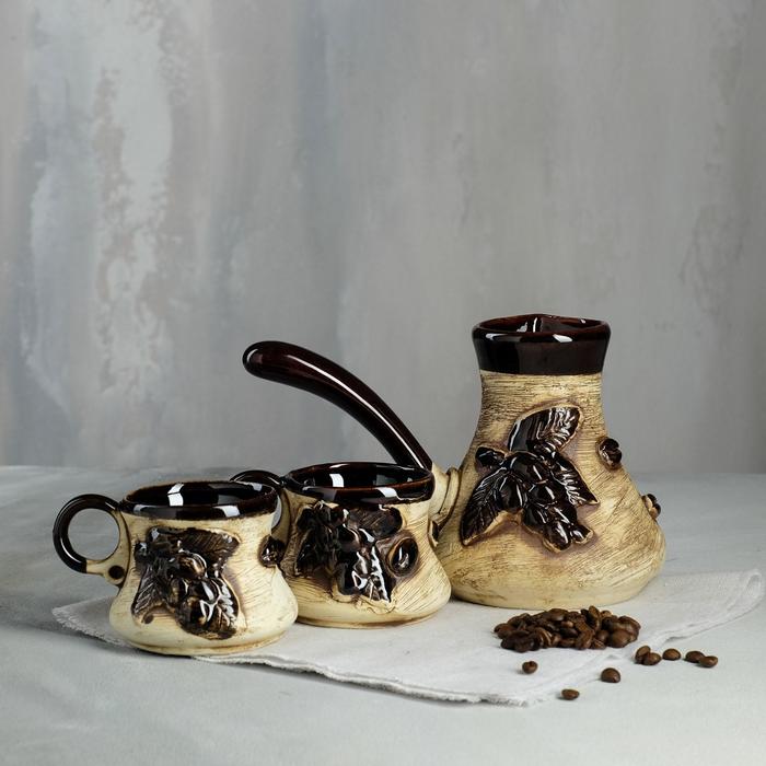 Кофейный набор "Кофе" 3 предмета: турка 0,7 л, чашки 0,25 л