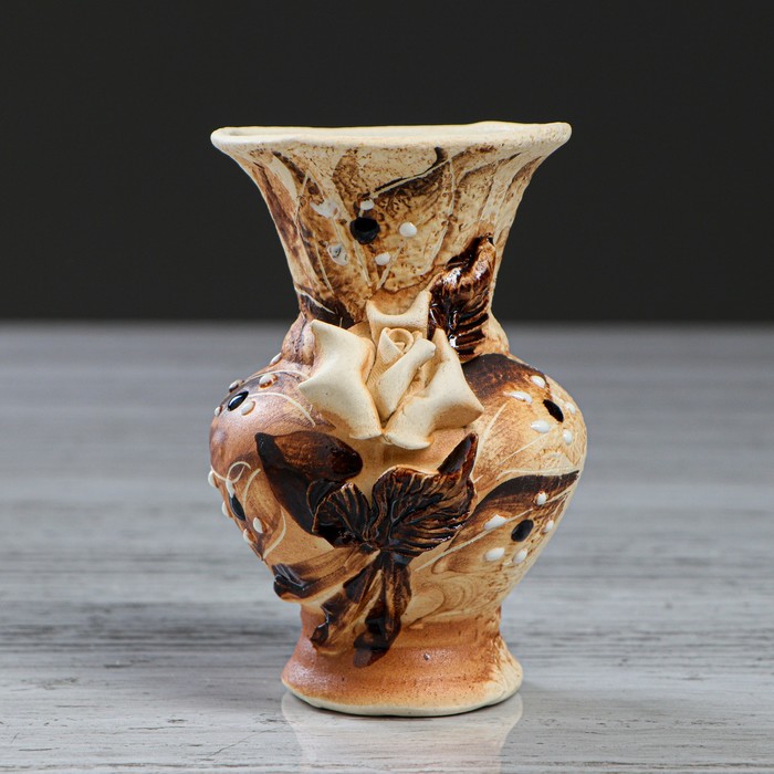 Ваза "Вазон" малая, шамот, лепка, цветы