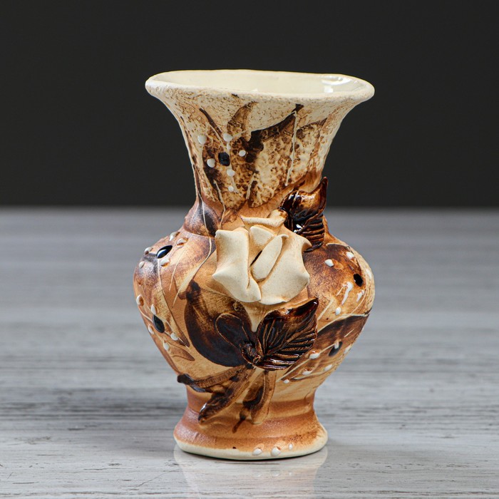 Ваза "Вазон" малая, шамот, лепка, цветы