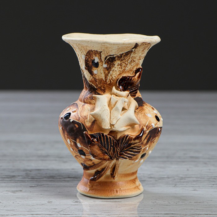 Ваза "Вазон" малая, шамот, лепка, цветы